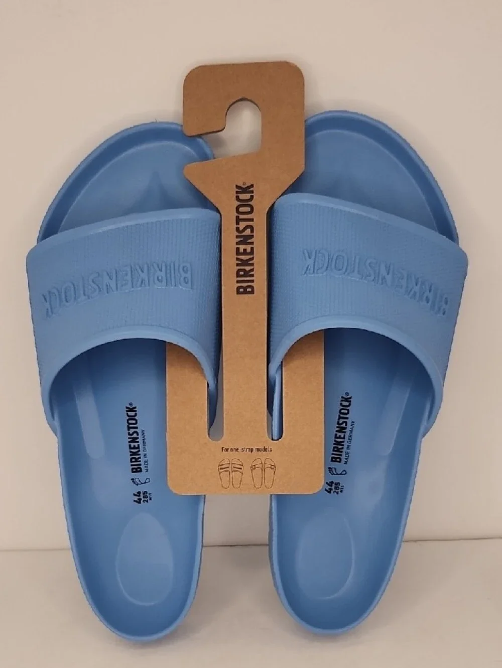 Birkenstock Light Blue Slide Sandals with Embossed Strap